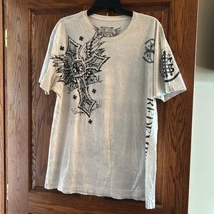 Raw State Premium skull and cross short sleeve white blk grey textured t shirt